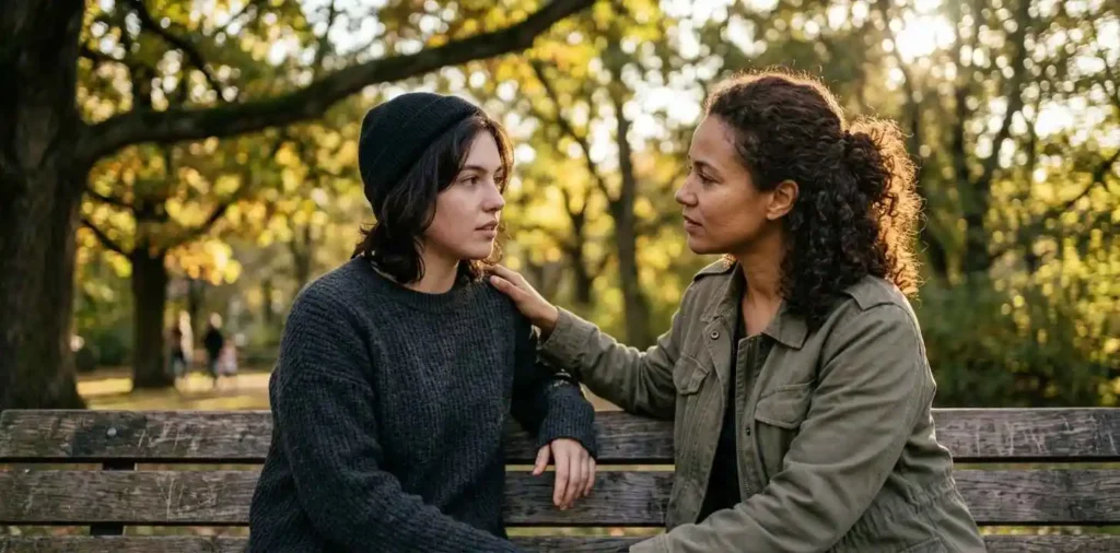 Friends sharing a heartfelt moment together
