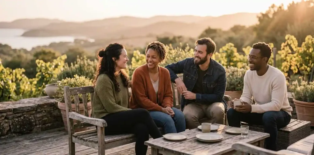 Friends sharing a peaceful grateful moment together