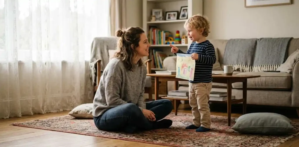 Mother and son sharing a quiet home moment