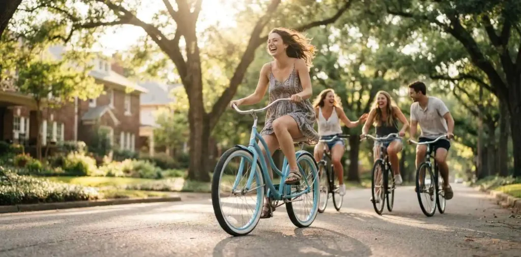 Friends laughing freely during a sunny outdoor afternoon