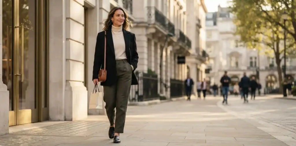 Woman posing confidently in luxury fashion