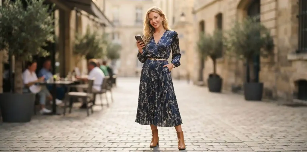 Confident woman taking a stylish outdoor selfie