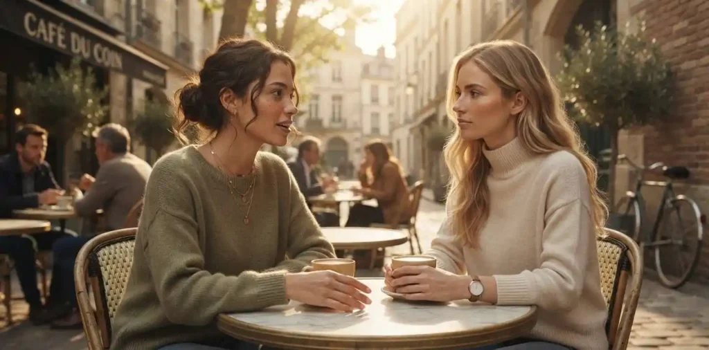 Two friends having a calm serious conversation