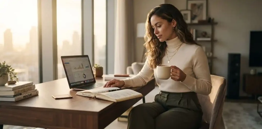 Woman planning goals in stylish home office