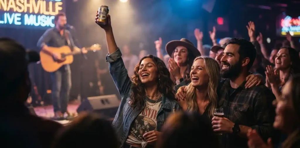 Friends enjoying live music at Nashville concert
