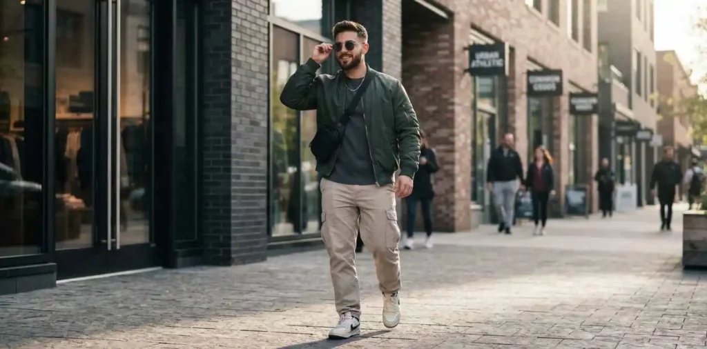 Stylish young man posing on a modern city street