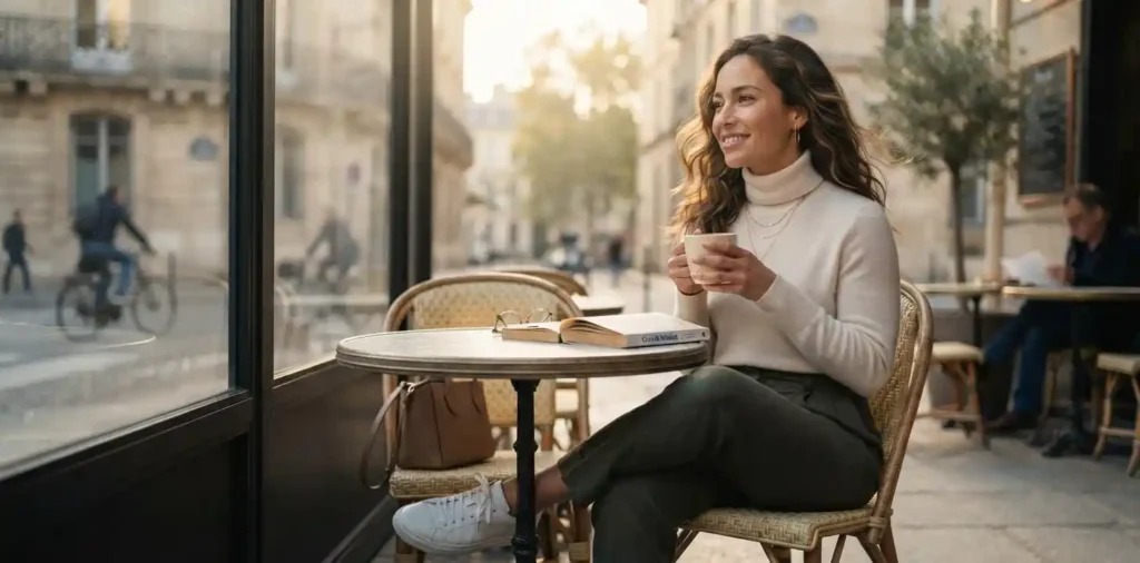 Woman enjoying peaceful time alone outdoors