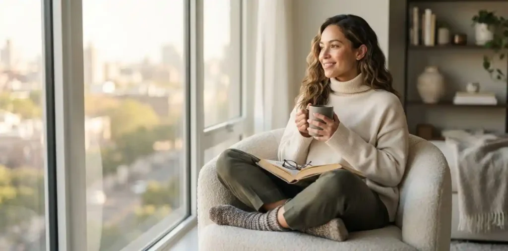 Woman enjoying peaceful self-care moment