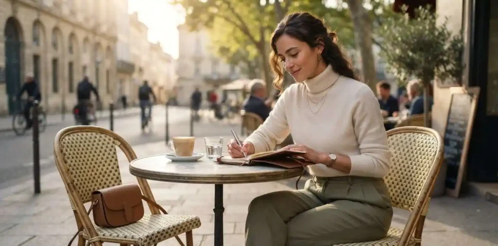Woman confidently enjoying a peaceful morning alone