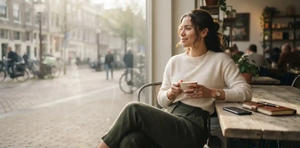 Confident woman enjoying a peaceful city moment