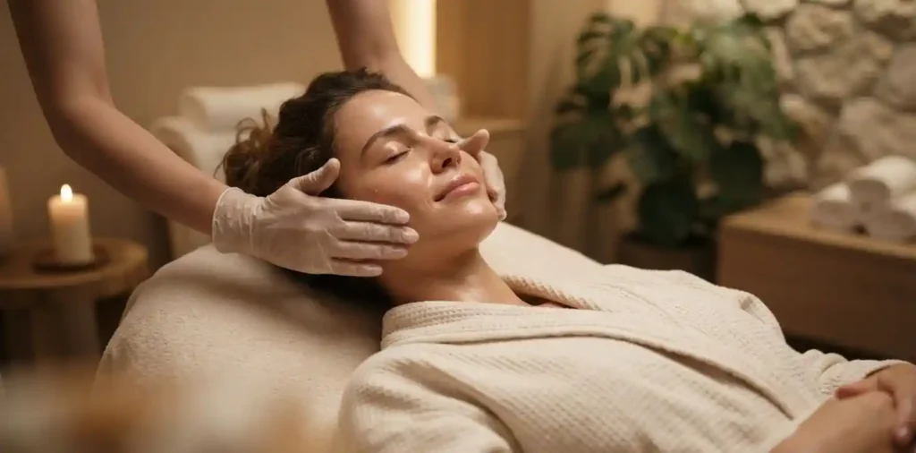 Woman relaxing during a peaceful spa treatment