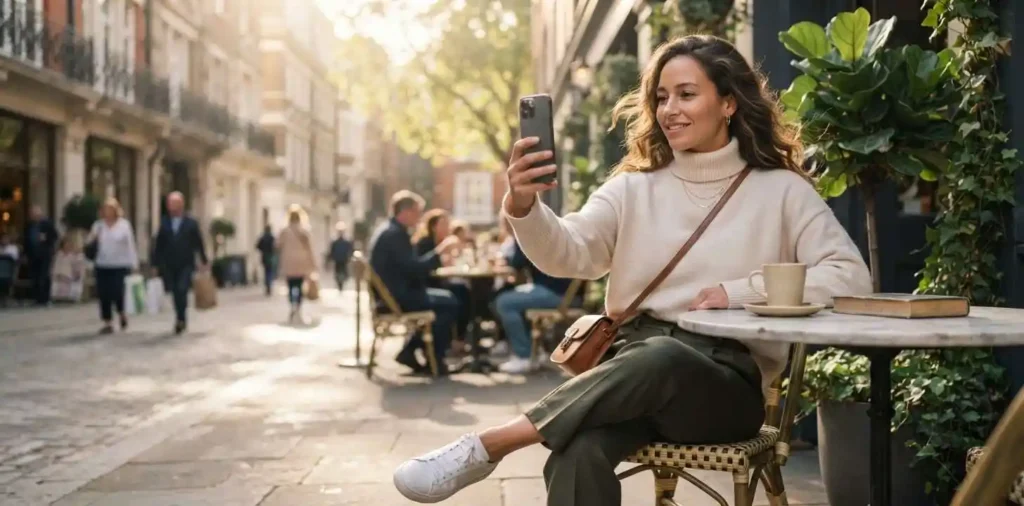 Woman taking a confident selfie outdoors