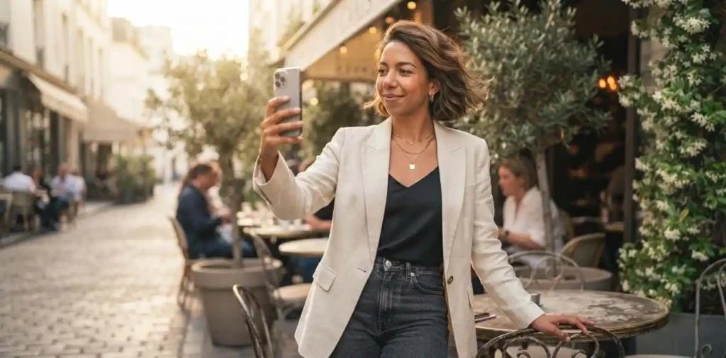Woman taking a candid selfie outdoors